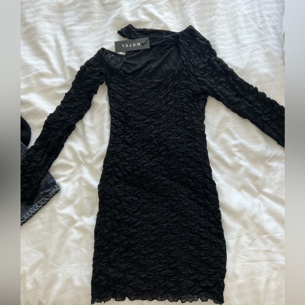 Motel rocks black asymmetrical long sleeve mini dress